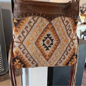 Myra Bag, Bohemian Brown and Orange Patterned Fringe Bag